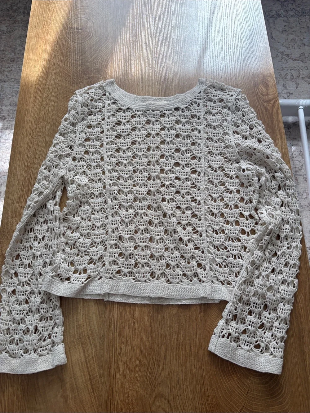 Rebellion Cream Crochet Openwork Crewneck Sweater